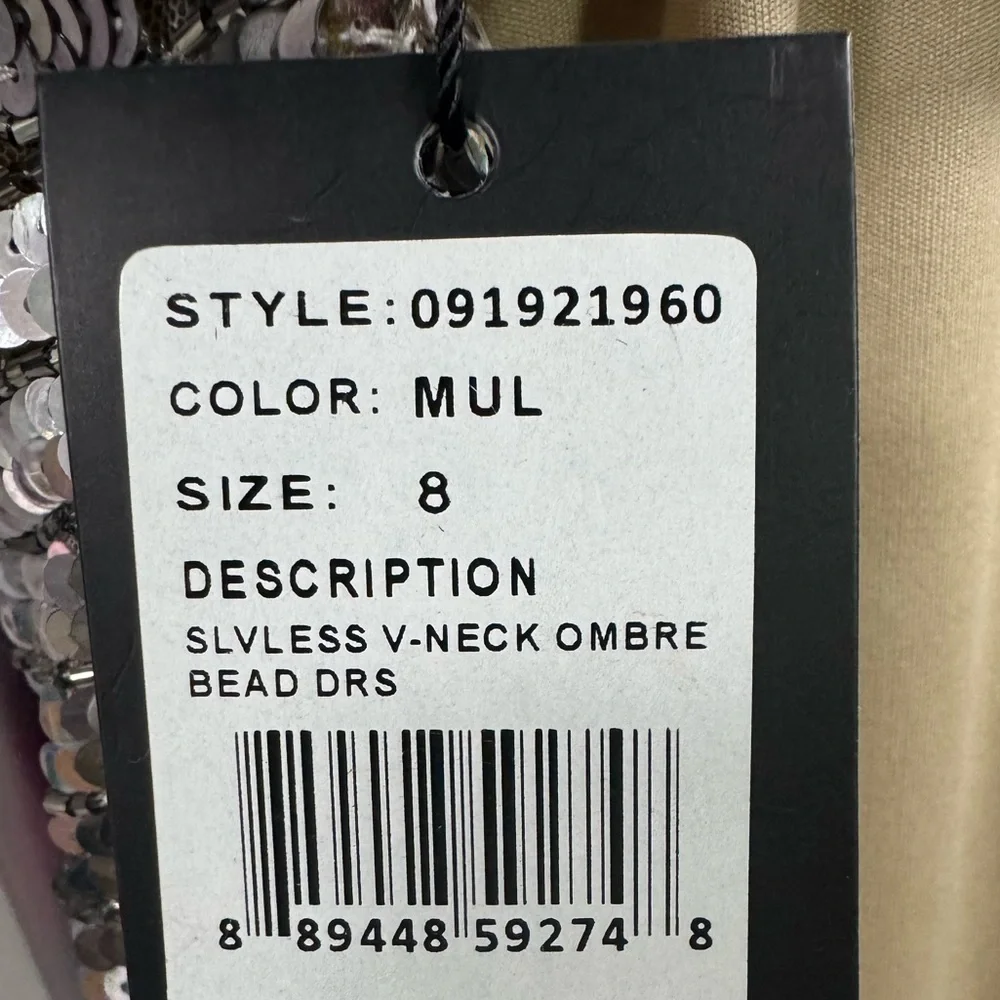 Adrianna Papell Beaded Ombre Evening Dress Size 8 Sleeveless V-Neck Formal Gown - Picture 5 of 6